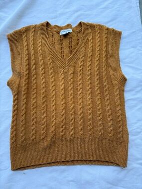 Cupcakes and Cashmere Cable Knit V-Neck Sweater Vest in Mustard